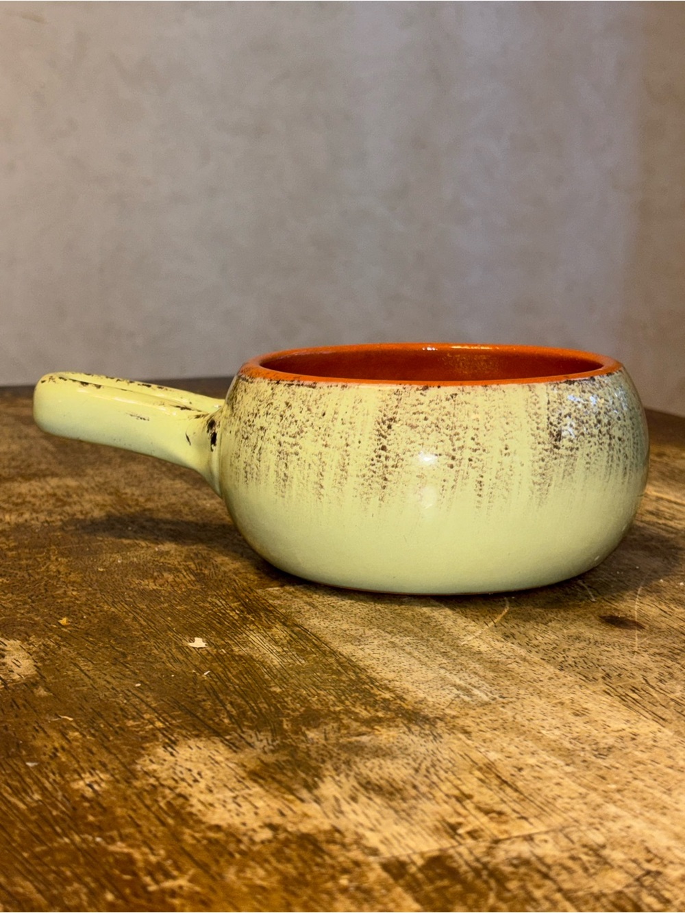 Vintage De Silva Italy Terracotta Single Handle Soup Bowl Crock Green Orange